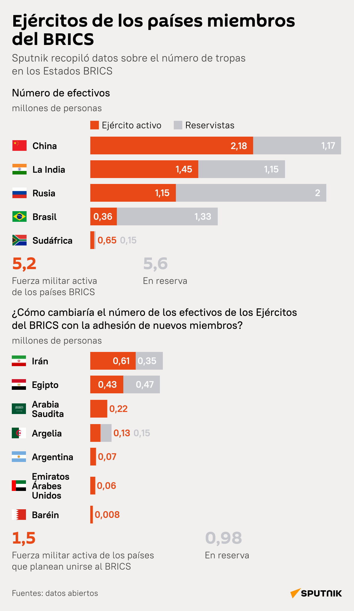 Ejércitos de los países miembros del BRICS, en cifras - Sputnik Mundo