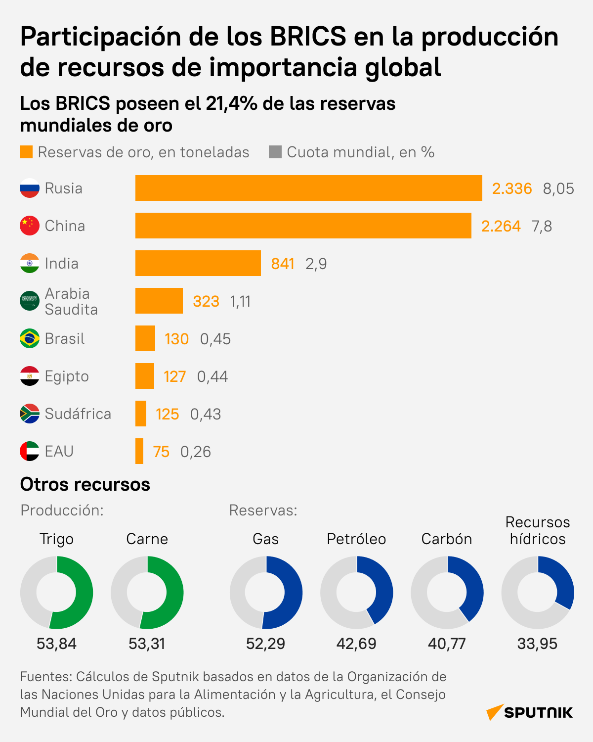 Participación de los BRICS en la producción de recursos de importancia global - Sputnik Mundo