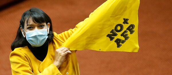 Diputada chilena Natalia Castillo durante la votación de la reforma constitucional Diputada chilena Natalia Castillo durante la votación de la reforma constitucional - Sputnik Mundo