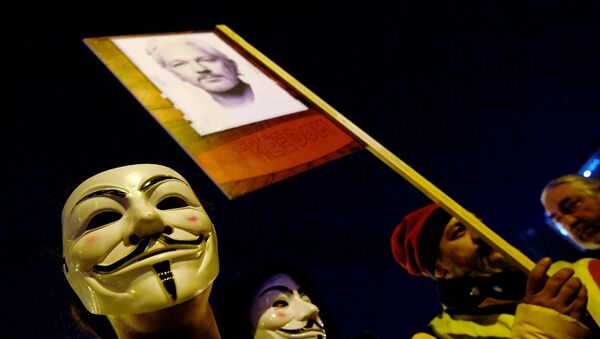 Manifestación contra la extradición de Julian Assange - Sputnik Mundo