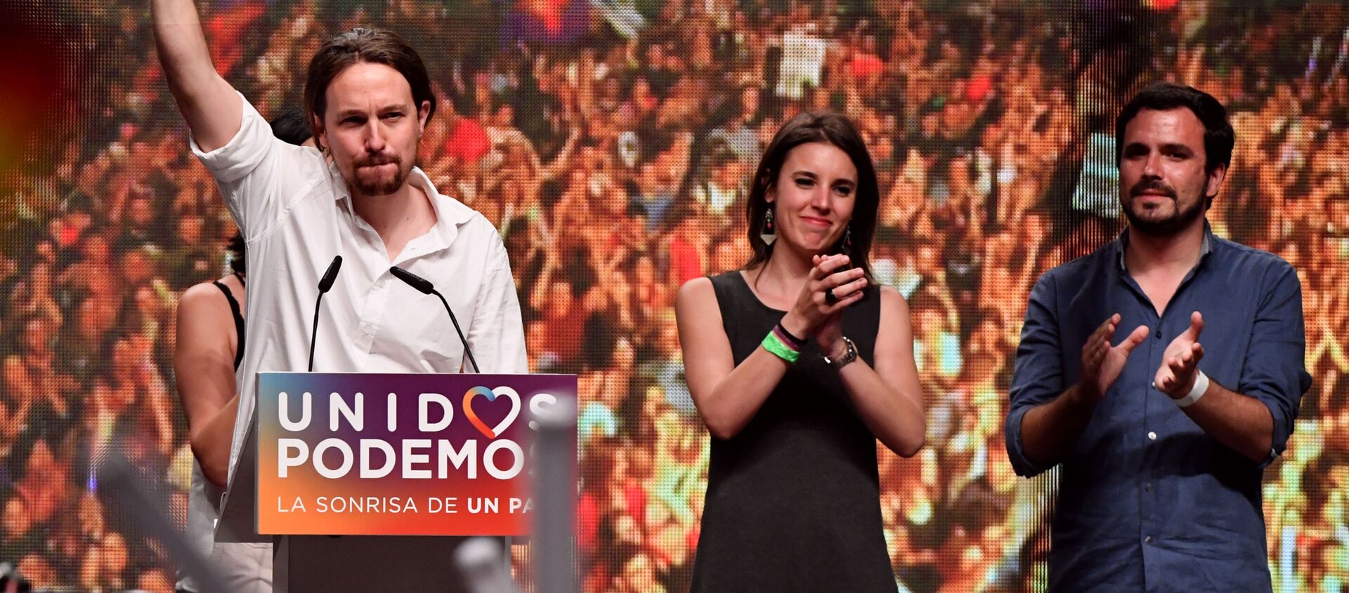 Pablo Iglesias, Irene Montero y Alberto Garzón, dirigentes de Unidas Podemos Pablo Iglesias, Irene Montero y Alberto Garzón, dirigentes de Unidas Podemos - Sputnik Mundo, 1920, 19.08.2020