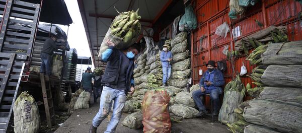 Un ciudadano colombiano utilizando mascarilla en el mercado de alimentos de Corabastos en Bogotá - Sputnik Mundo