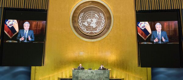 Lenín Moreno, presidente de Ecuador, durante su discurso en el Debate General de la 75 sesión de la Asamblea General de la ONU - Sputnik Mundo