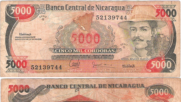 Efigie del doctor y general Benjamín Zeledón Rodríguez en billete de cinco Mil córdobas, emisión 1988. - Sputnik Mundo