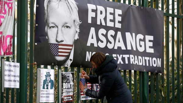 Una activista en las manifestaciones contra la extradición de Julian Assange (archivo) Una activista en las manifestaciones contra la extradición de Julian Assange (archivo) - Sputnik Mundo