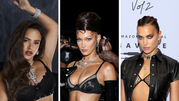 Rosalía, Bella Hadid y Irina Shayk durante el show de lencería Savage X Fenty, el 2 de octubre de 2020 - Sputnik Mundo