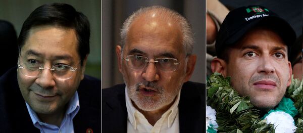 Luis Arce, Carlos Mesa y Luis Fernando Camacho, tres principales candidatos a la Presidencia de Bolivia - Sputnik Mundo