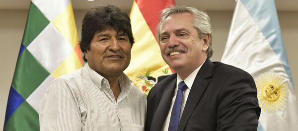 El expresidente boliviano, Evo Morales, junto al presidente de Argentina, Alberto Fernández - Sputnik Mundo