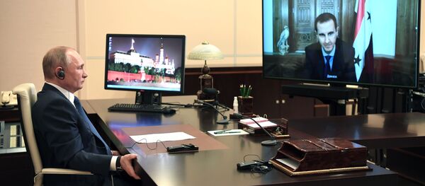 Una reunión virtual del presidente ruso, Vladímir Putin, con su par sirio, Bashar Asad Una reunión virtual del presidente ruso, Vladímir Putin, con su par sirio, Bashar Asad - Sputnik Mundo