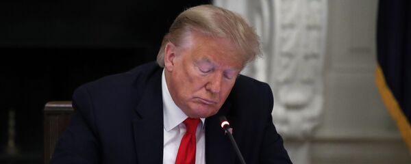 Donald Trump, expresidente de Estados Unidos, mira su teléfono - Sputnik Mundo