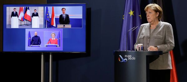 La canciller alemana, Angela Merkel, en una videoconferencia sobre extremismo islamista - Sputnik Mundo