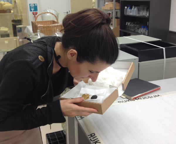 La investigadora Caro Verbeek oliendo un 'pomander' - Sputnik Mundo