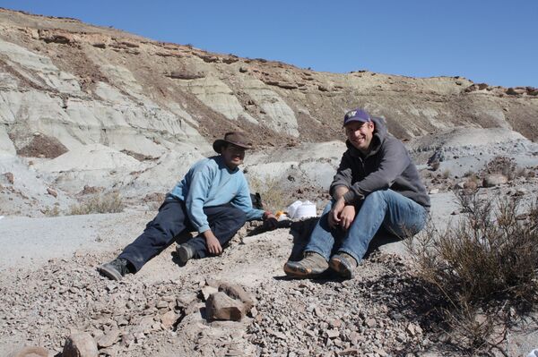 Los doctores Martín Ezcurra -izq- y Sterling Nesbitt -der- en la Formación Chañares, al noroeste de Argentina. - Sputnik Mundo