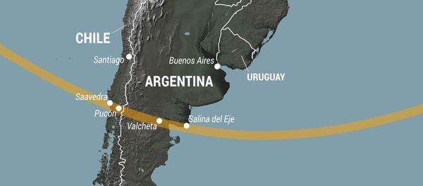 Mapa de la trayectoria de la totalidad del eclipse solar del 14 de diciembre de 2020 en Argentina y Chile - Sputnik Mundo