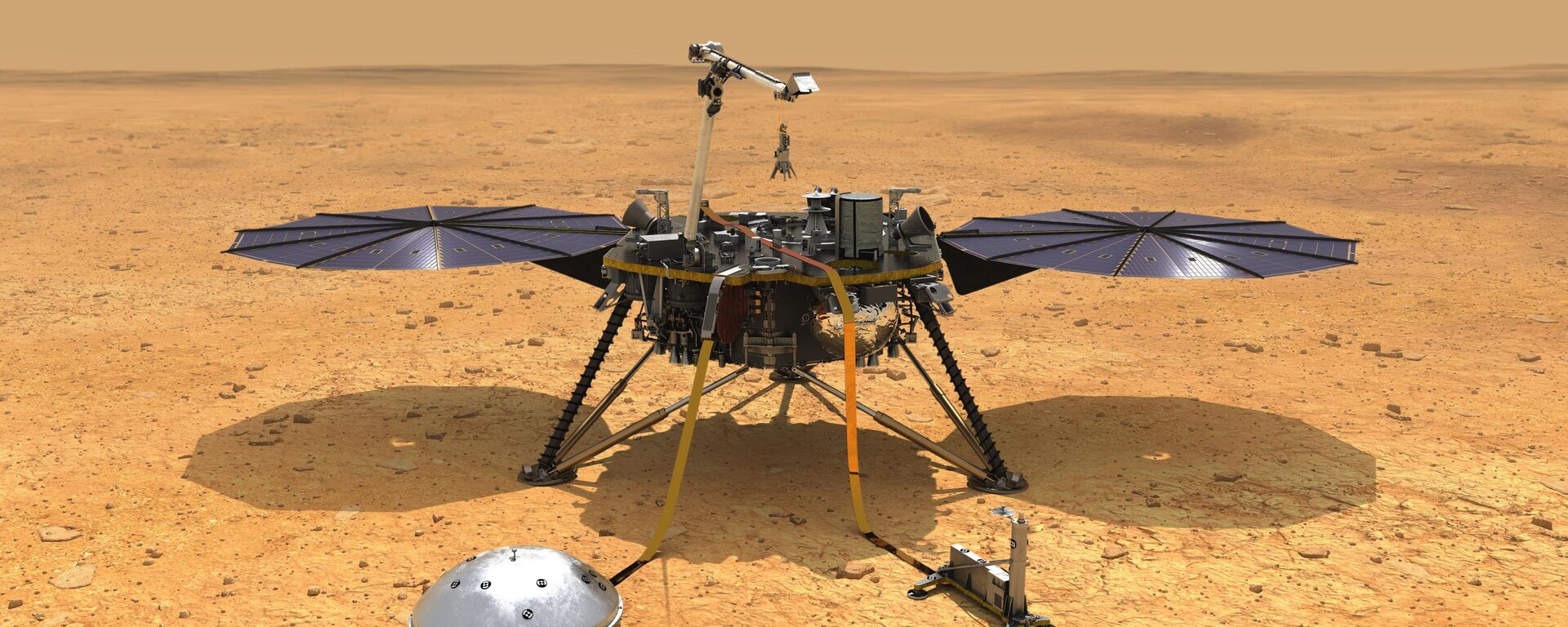 La sonda InSight de la NASA en la superficie de Marte (ilustración) - Sputnik Mundo, 1920, 26.10.2023