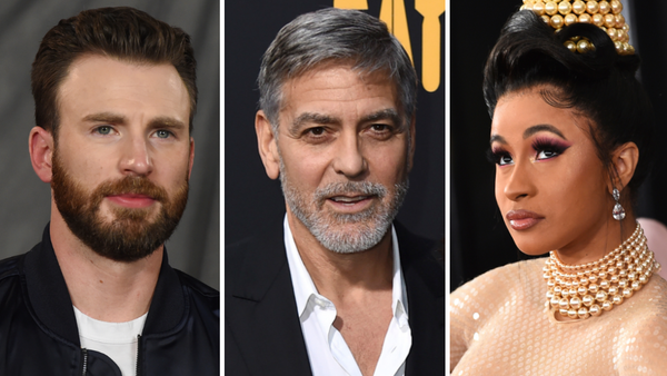 Los actores Chris Evans y George Clooney y la rapera Cardi B, fotos de archivo - Sputnik Mundo