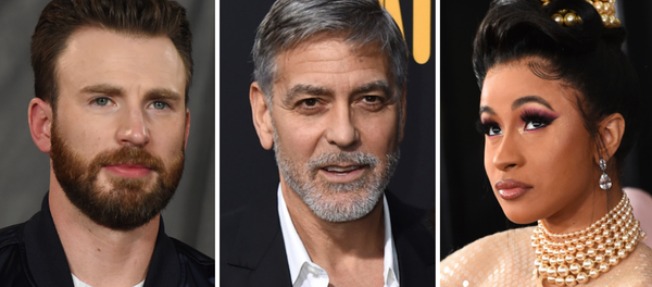 Los actores Chris Evans y George Clooney y la rapera Cardi B, fotos de archivo - Sputnik Mundo