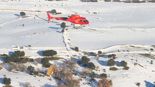 Bomberos de la Comunidad de Madrid lanzan comida desde el helicóptero - Sputnik Mundo