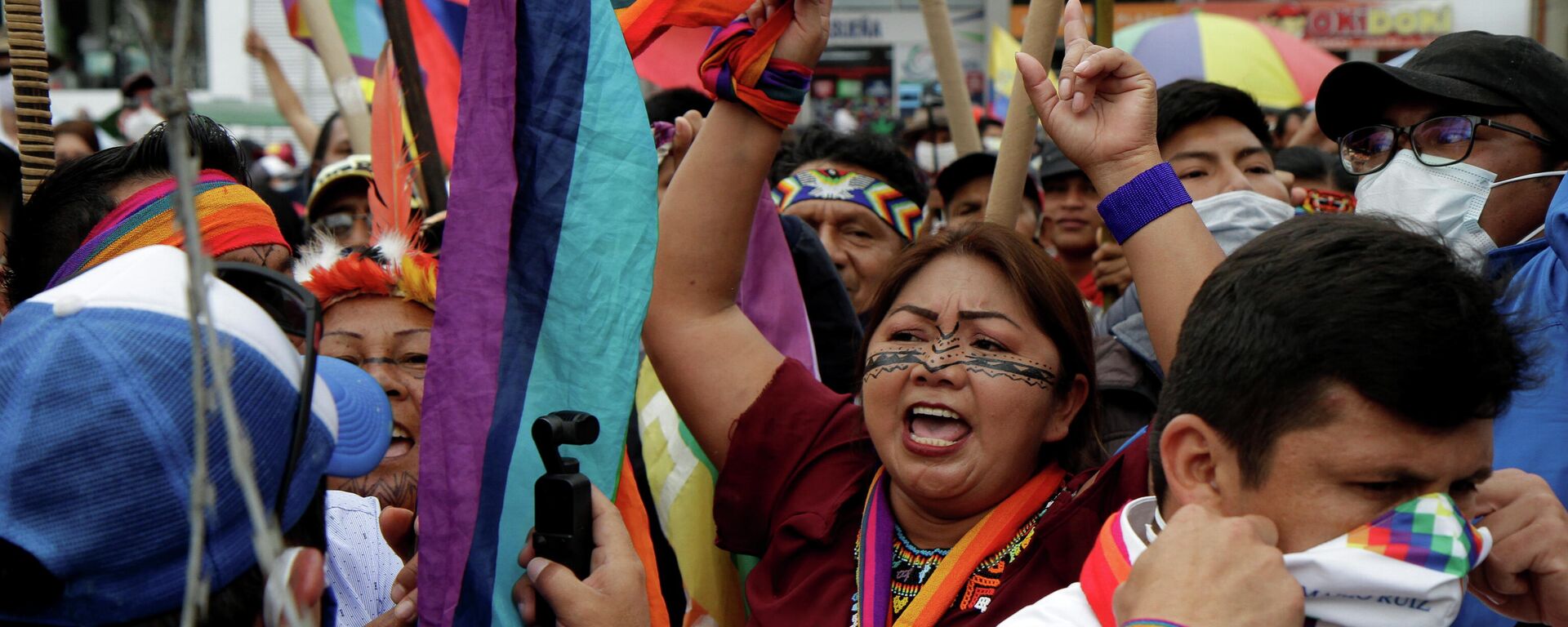 Partidarios del candidato del movimiento indígena de Ecuador Yaku Pérez Partidarios del candidato del movimiento indígena de Ecuador Yaku Pérez - Sputnik Mundo, 1920, 16.02.2021