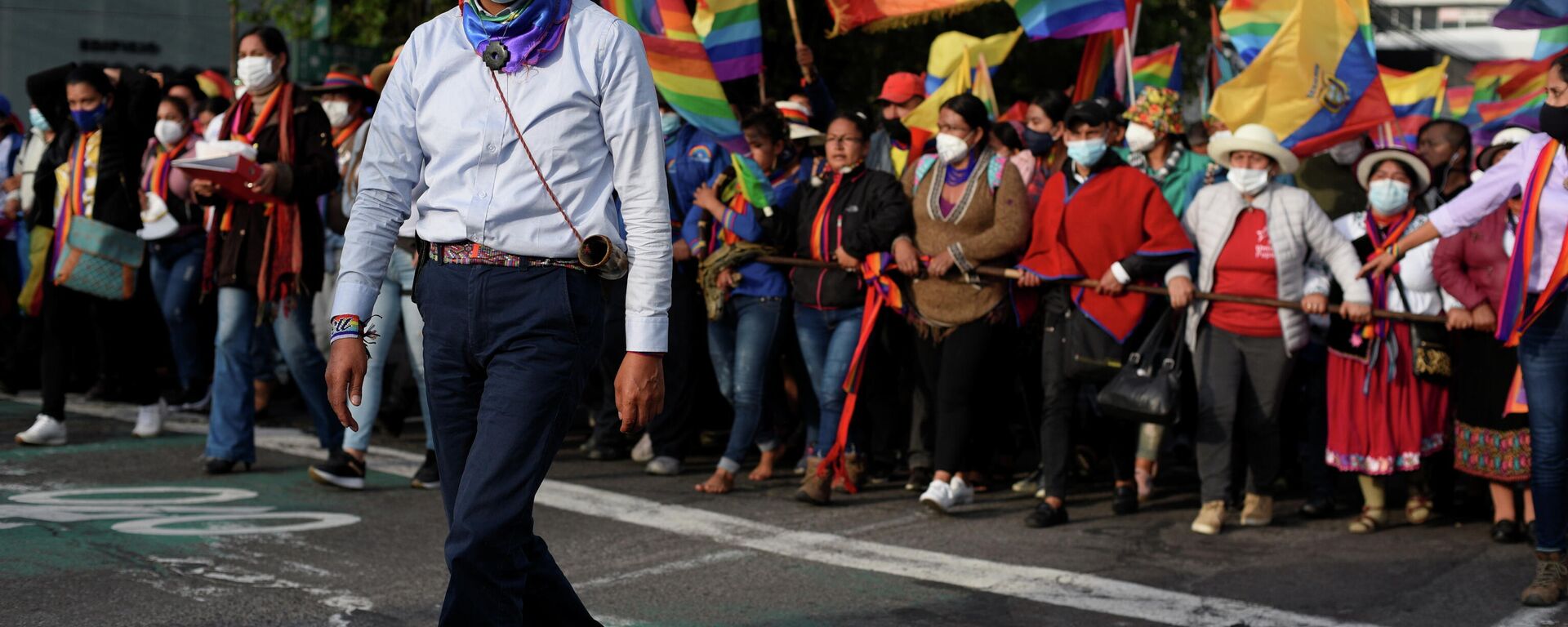 Yaku Pérez, candidato del movimiento indígena ecuatoriano, durante una marcha en Quito - Sputnik Mundo, 1920, 26.02.2021