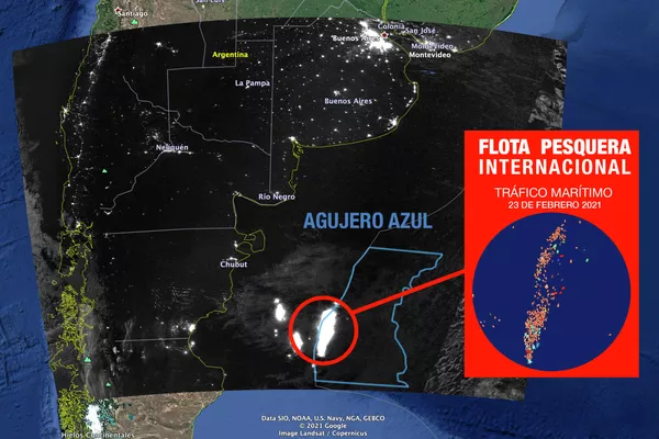 Imágenes satelitales de buques pesqueros en el límite de la Zona Económica Exclusiva argentina Imágenes satelitales de buques pesqueros en el límite de la Zona Económica Exclusiva argentina - Sputnik Mundo
