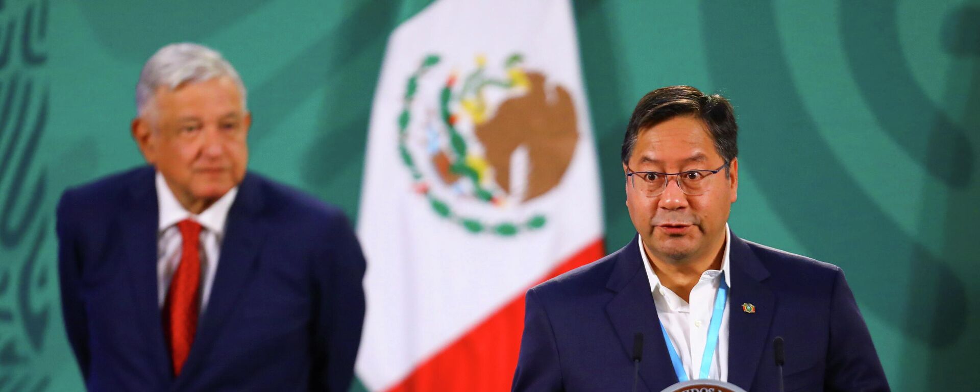 El presidente de México, Andrés Manuel López Obrador, y su homólogo de Bolivia, Luis Arce  - Sputnik Mundo, 1920, 25.03.2021