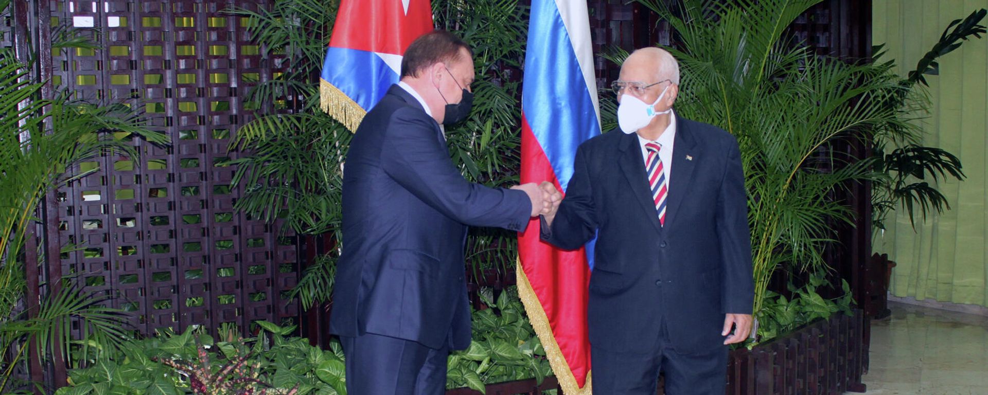 Yuri Borísov y Ricardo Cabrisas, copresidentes de la Comisión Intergubernamental Rusia-Cuba Yuri Borísov y Ricardo Cabrisas, copresidentes de la Comisión Intergubernamental Rusia-Cuba - Sputnik Mundo, 1920, 19.02.2022
