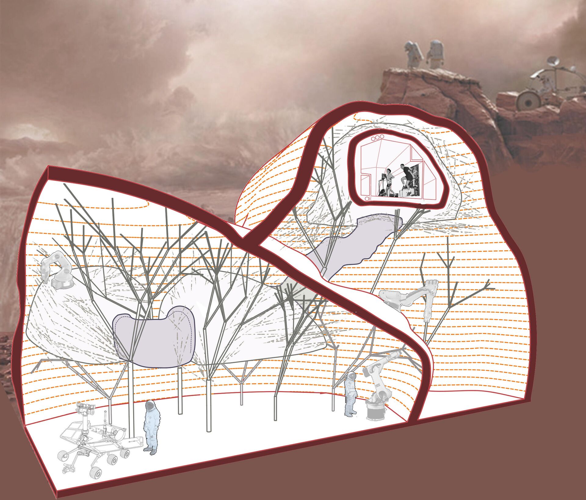 Corte al interior del proyecto de casa marciana  - Sputnik Mundo, 1920, 02.04.2021