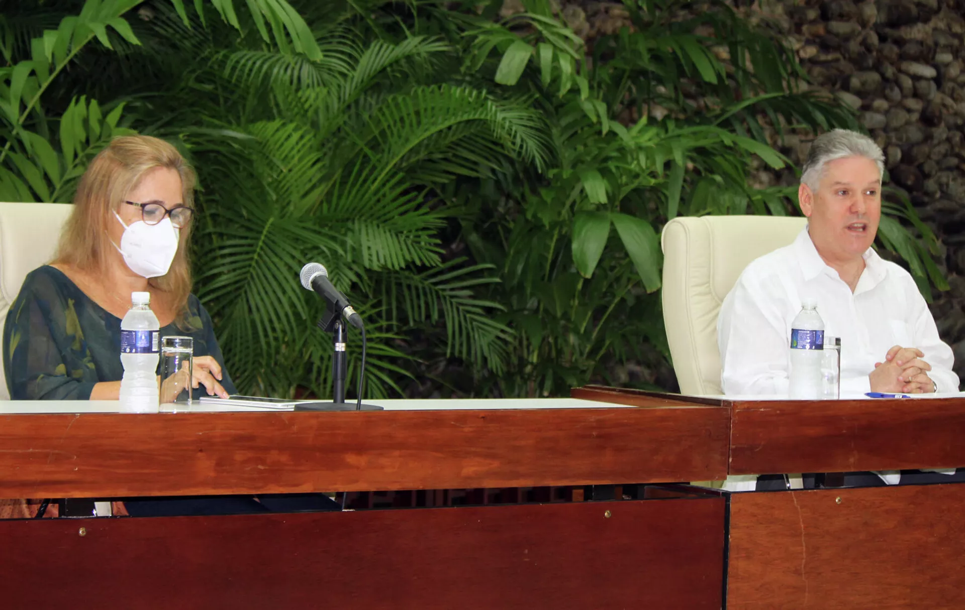 Iliana Fonseca, subdirectora general de Prensa, Comunicación e Imagen de la cancillería, y Alejandro Gil, vice primer ministro y titular de Economía de Cuba Iliana Fonseca, subdirectora general de Prensa, Comunicación e Imagen de la cancillería, y Alejandro Gil, vice primer ministro y titular de Economía de Cuba - Sputnik Mundo, 1920, 21.05.2021