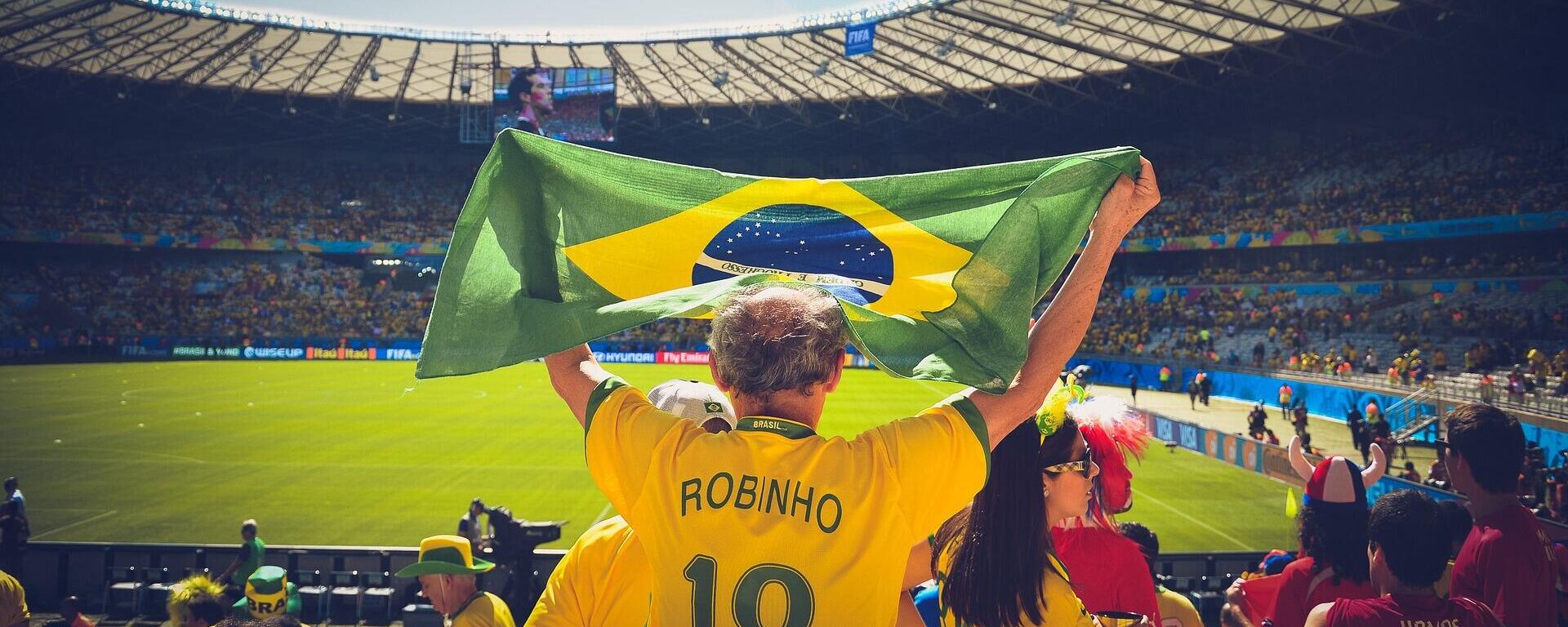 Un simpatizante de Brasil en un estadio de fútbol. Imagen referencial - Sputnik Mundo, 1920, 15.06.2021