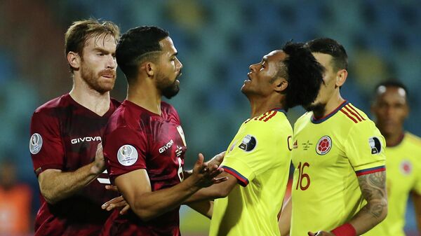 Partido entre Colombia y Venezuela en la fase de grupos de la Copa América, en Goiania (Brasil), el 17 de junio del 2021 - Sputnik Mundo