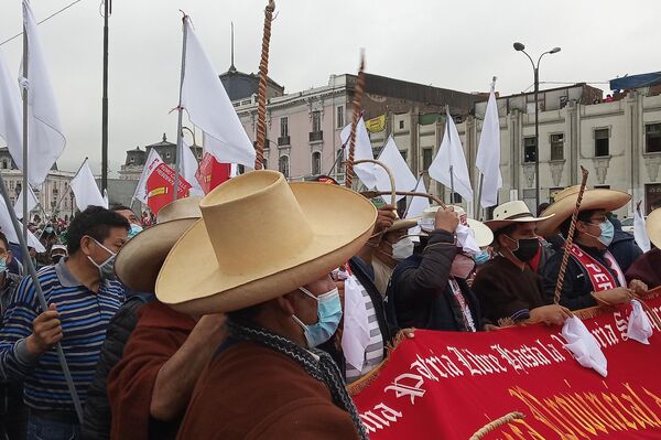 Integrantes de las rondas campesinas en la movilización - Sputnik Mundo