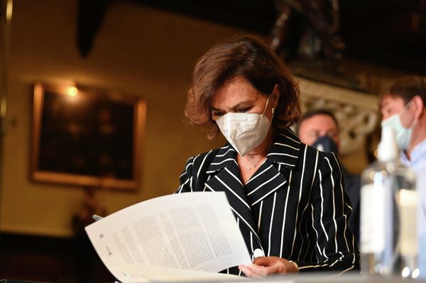 Carmen Calvo, la vicepresidenta del Gobierno español, durante la apertura del pazo de Meirás - Sputnik Mundo