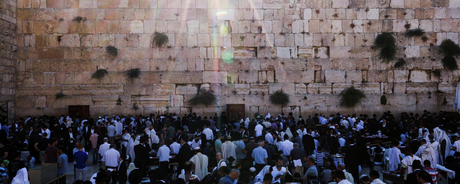 Los fieles judíos rezan durante Tisha b'Av, un día de ayuno y lamento, que conmemora la fecha del calendario judío en la que se cree que fueron destruidos el Primer y Segundo Templos, Ciudad Vieja de Jerusalén, el 18 de julio de 2021 - Sputnik Mundo, 1920, 18.07.2021