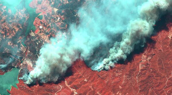 Mientras que el hemisferio sur está sufriendo temperaturas demasiado bajas que afectan las cosechas, el hemisferio norte está pasando por temperaturas récord. En la foto: una imagen satelital muestra los incendios forestales en Turquía. - Sputnik Mundo