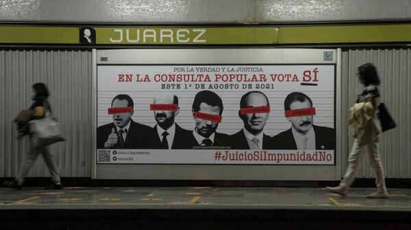 La consulta popular para preguntar a la ciudadanía si se debe emprender o no un proceso de esclarecimiento de las decisiones políticas tomadas de 1988 a 2018 por los expresidentes mexicanos Enrique Peña Nieto, Felipe Calderón, Vicente Fox, Carlos Salinas de Gortari y Ernesto Zedillo, Ciudad de México, el 31 de julio de 2021 - Sputnik Mundo