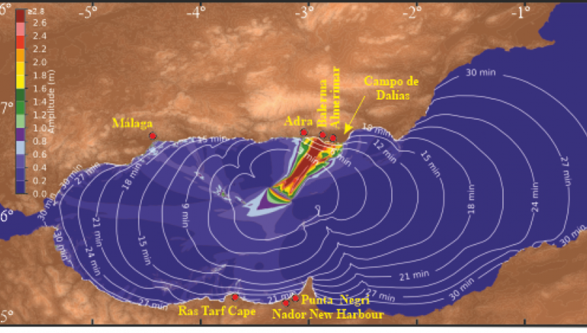 Modelo de propagación del tsunami desde falla Averroes - Sputnik Mundo, 1920, 20.08.2021
