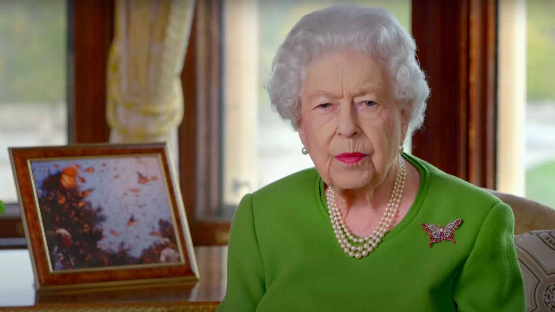 La reina británica Isabel II durante un discurso en el marco de la cumbre climática COP26