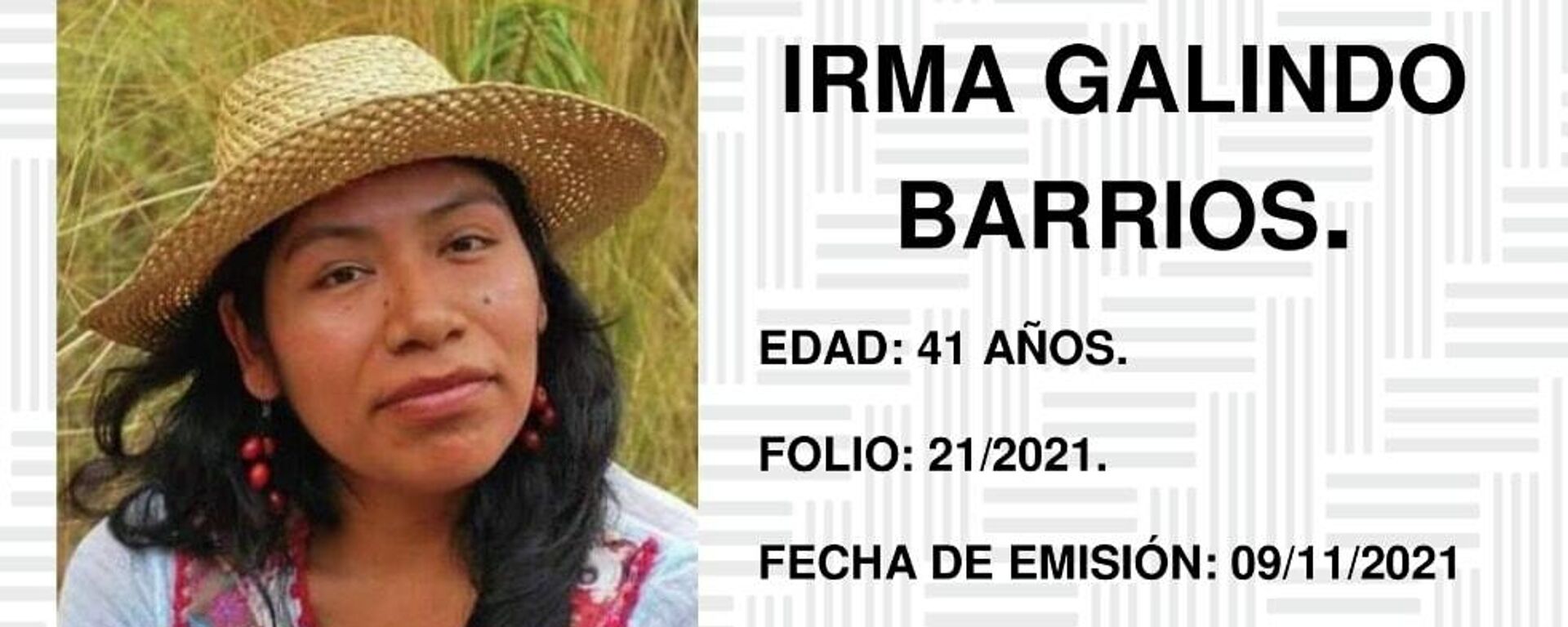 Emisión de alerta rosa por Irma Galindo Barrios, ambientalista oaxaqueña. - Sputnik Mundo, 1920, 12.11.2021