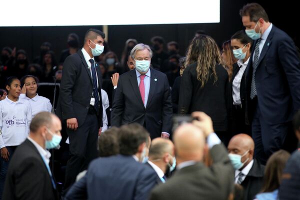 El secretario general de la ONU, Antonio Guterres, durante un evento con motivo de la conmemoración del quinto aniversario desde la firma de un acuerdo de paz entre los rebeldes de las FARC y el Gobierno, en Bogotá, Colombia, el 24 de noviembre de 2021 - Sputnik Mundo