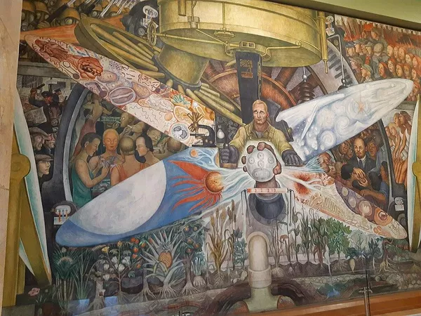 Rivera vivió y trabajó en EEUU por varios años. Su mural El hombre en el cruce del camino, creado para el Centro Rockefeller en los años 1932 y 1933, quedó inconcluso y provocó un escándalo, pues optó por introducir en el mural un retrato de Vladímir Lenin. Rivera vivió y trabajó en EEUU por varios años. Su mural El hombre en el cruce del camino, creado para el Centro Rockefeller en los años 1932 y 1933, quedó inconcluso y provocó un escándalo, pues optó por introducir en el mural un retrato de Vladímir Lenin. - Sputnik Mundo