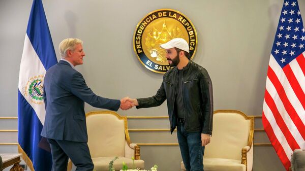 El presidente de El Salvador, Nayib Bukele, con el nuevo encargado de negocios de Estados Unidos, Brendan O'Brien - Sputnik Mundo