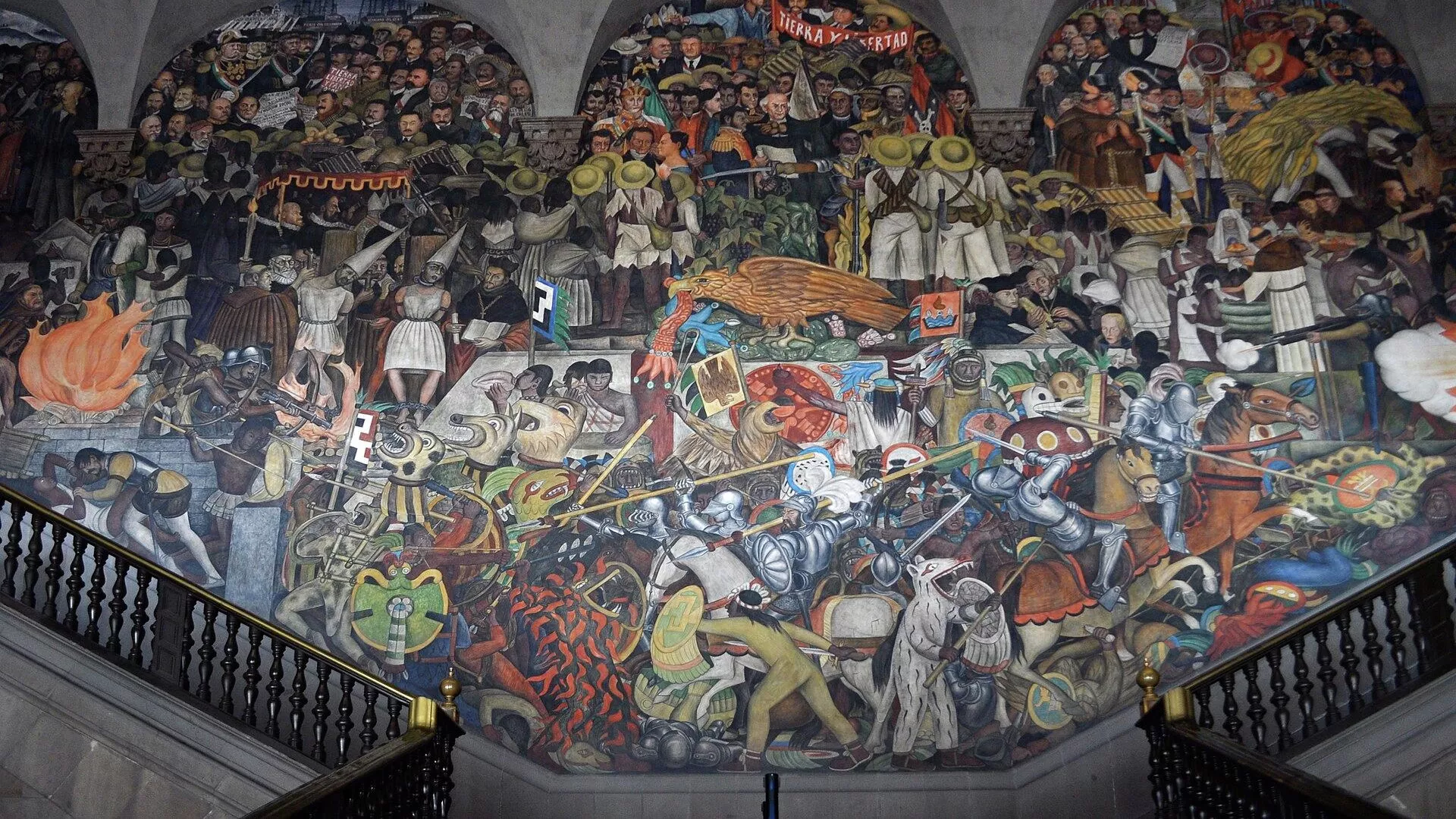 Epopeya del pueblo mexicano (1935), mural de Diego Rivera en CDMX. 