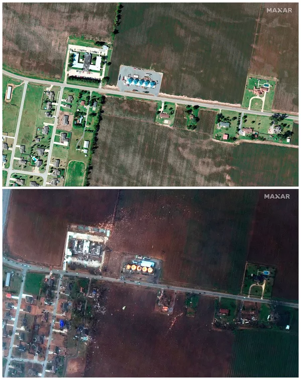 El antes y después de la residencia de ancianos destruida por el tornado en Arkansas. El antes y después de la residencia de ancianos destruida por el tornado en Arkansas. - Sputnik Mundo