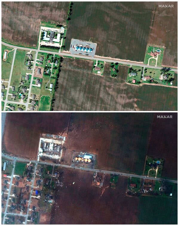 El antes y después de la residencia de ancianos destruida por el tornado en Arkansas.  - Sputnik Mundo