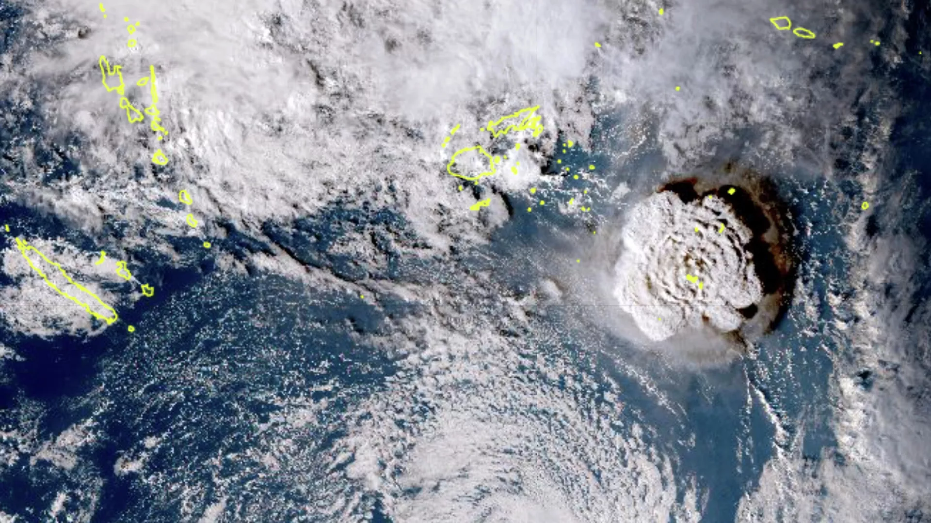 La erupción del volcán Hunga Tonga-Hunga Ha'apai, vista desde el espacio La erupción del volcán Hunga Tonga-Hunga Ha'apai, vista desde el espacio