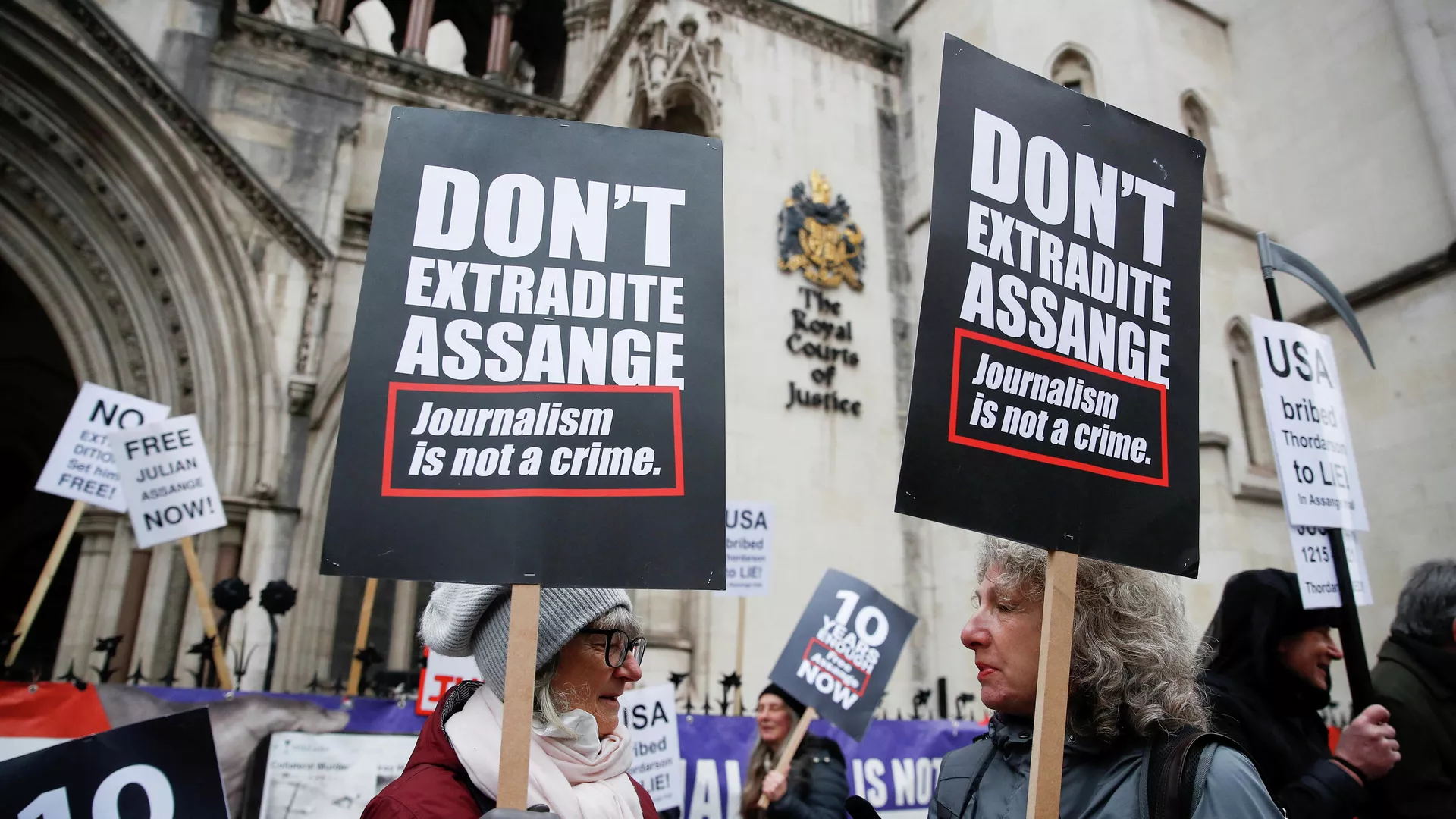 Protesta contra la extradición de Julian Assange a EEUU en Londres (Reino Unido), el 24 de enero del 2022