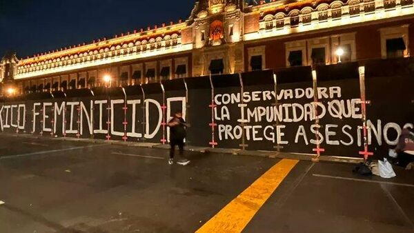 Intervención artística y manifestante en Palacio Nacional. - Sputnik Mundo