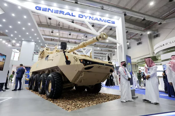 El stand de General Dynamics, uno de los mayores fabricantes militares y aeroespaciales del mundo en el World Defense Show 2022, en Riad. El stand de General Dynamics, uno de los mayores fabricantes militares y aeroespaciales del mundo en el World Defense Show 2022, en Riad. - Sputnik Mundo