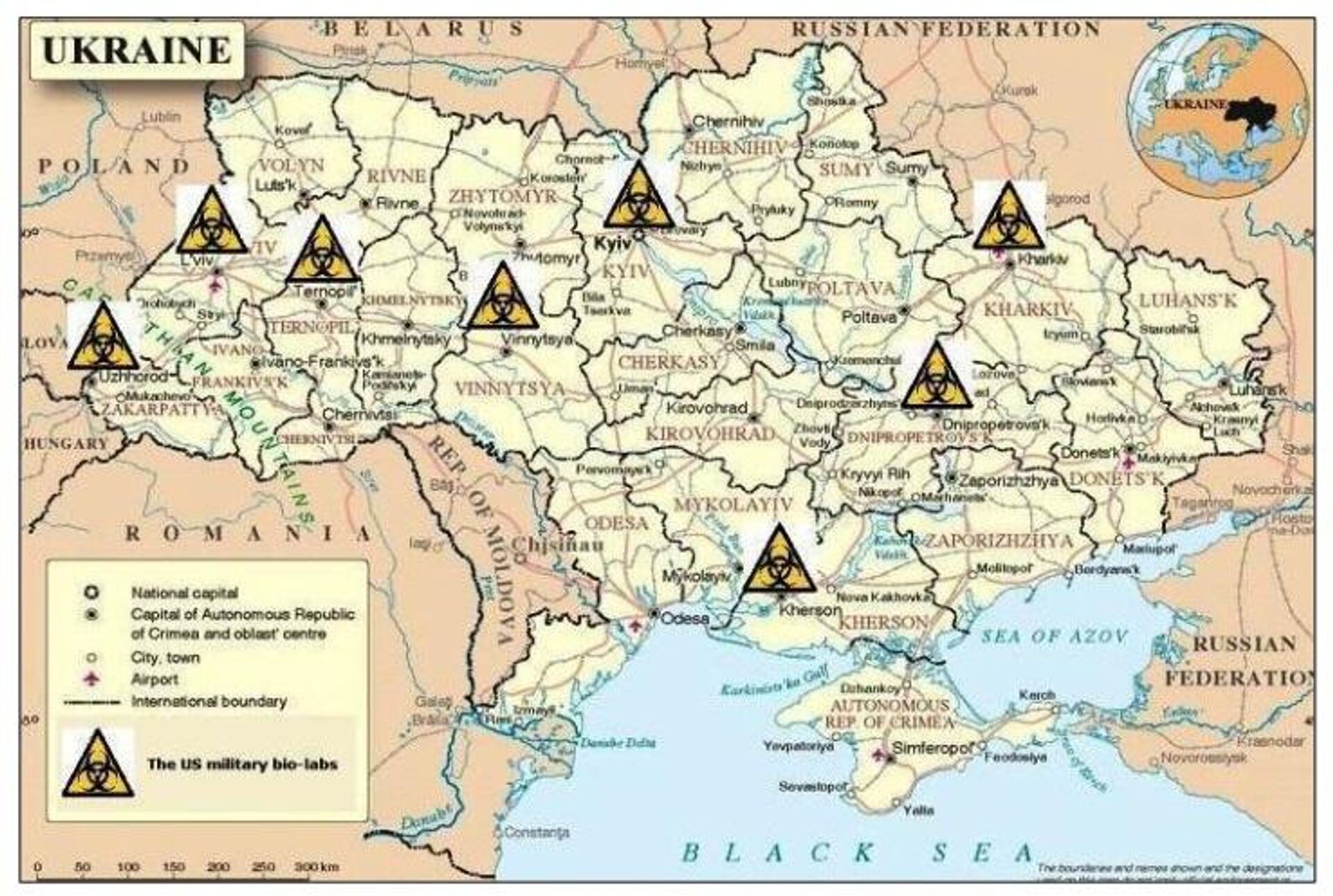 Ubicación de biolaboratorios financiados por EEUU en Ucrania - Sputnik Mundo, 1920, 26.03.2022